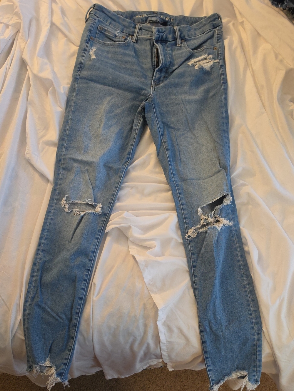 American Eagle Outfitters Light Blue Distressed Luxe Skinny Jeans, 12 Long